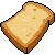 Pixelated toast slice with bite mark, displaying text changes from 'CHOMP' to 'MMM...' then 'TOASTY', some frames show dotted texture.