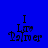 Blue background with black text reading "I Love Palmer" in a pixelated font, where the 'o' in 'Love' is replaced by a heart symbol.
