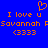 Blue background with orange pixelated text and symbols including "I love u", "Savannah F", and "<333" arranged in two