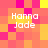 Pixelated of pink and yellow squares with four instances of white text reading "Hanna Jade" in different positions