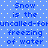 Blue background with white dots and repeated blue text reading "Snow is the uncalled-for freezing of water" in a pixelated style.