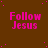 Brown background with pink text reading "Follow Jesus" repeated in a pattern, scattered small pink dots across the surface
