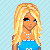 Pixel art contact sheet showing a blonde female character in blue outfit across multiple poses with text "Not All Blondes Are Dumb" on light blue background.