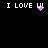 Black background displays four variations of 'I LOVE U' text with pixelated pink heart and exclamation mark animations.