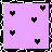 A 4-frame animated contact sheet showing two alternating color schemes of pixelated black hearts on purple and cyan backgrounds with a black-and-white checkered border.