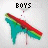 identical cartoon-style icons featuring a red and green striped object with blue legs, each labeled with text above it