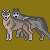 Two pixelated wolves stand side-by-side on a solid brown background, one facing forward with black eyes and nose, the other turned slightly left.