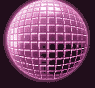 A pink disco ball with a pattern, showing subtle animation changes across three views against dark and light backgrounds