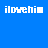 Blue background with repeated white text 'ilovechi' and light gray text 'but only on my own', showing pixelated corruption in some instances.