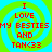 Red pixelated text reads "I LOVE MY BESTIES AND TANG33" over a green and cyan spiral background with no visible animation changes.
