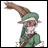 Pixelated character with green hat and tunic, brown hair, white beard, holding a long brown object against white background; adjacent black displays 'Anime IM' text