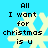 Pixelated text reads "All I want for christmas is u" over a light blue background with four snowflakes.