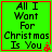 Green square with red border displays text 'All I Want For Christmas Is You' and a small red star-like symbol.