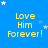 Blue background with yellow text reading 'Love Him Forever!' repeated in a , surrounded by white and light blue stars