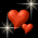 Pixelated icon with four distinct sections: black background heart, red angel figure, red script letters, and gray space.