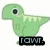 Green pixelated dinosaur with large eye and open mouth, standing on black rectangular base with blue text 'ROAR.'