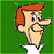 Six pixelated cartoon characters in a : red-haired man, blonde woman, blonde boy, white-haired girl, dog, robot
