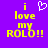 Purple background with yellow text reading "i love my ROLO!!" and a white pixelated heart above the 'i' on the left side.