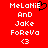 Red background with white pixelated text reading "MeLoNiE And Jake Foreva <3" and a black pixelated heart symbol replacing the 'E' in MeLoNiE.