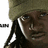 A pixelated image of a person with long dark hair and a beige headwrap, showing two states: one with text overlay and another without.