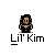 Animated contact sheet of Lil' Kim-themed buddy icons with pixelated character faces, text bubbles, and crown/B logo variations on a gray background.