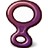 A pixelated purple and pink abstract symbol with two circular loops connected by a narrow stem on white background.