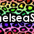 A static buddy icon with a split design: top-left features a colorful leopard print pattern, top-right shows a heart outline with scattered dots, bottom-left displays "Music" text with headphones and a CD graphic.
