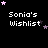 Black background with white pixelated text 'Sonia's Wishlist' and pink/purple star animations in various positions