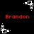 Pixelated white square shapes rotate around a central point on black background with red text "Brandon" displayed in four positions.