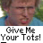 Pixelated image of a person with light brown hair and blue clothing, next to red text reading 'Instant Icons' and black text reading 'Give Me Your Tots! .com'.