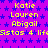 Static image with purple background, blue star pattern, and yellow text repeating names and symbols.