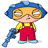 Pixelated cartoon character with blue hat, yellow shirt, red overalls, and large glasses holding a blue object against white background.