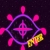 A pixelated icon features a central pink cross surrounded by purple rings and six pink circular nodes on a dark background with yellow accents.