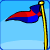 Animated contact sheet showing six sequential frames of a red and blue flag waving on a yellow pole against a light blue background.