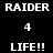 Pixelated text and numbers on a black background with blue gradient effects, featuring repeated 'RAIDER' and 'LIFE!!' phrases.
