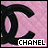 identical pink quilted background icons featuring a black interlocking CC logo and white text reading CHANEL with a heart symbol before the word