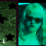 nine shows a person with long hair and sunglasses against a star-patterned background, with text fragments appearing in each