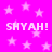 Bright pink background with scattered light pink stars and repeated white text "SHYAH! SHYAH!" in pixelated font.