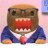 Pixelated character with brown hair, red mouth, blue shirt, white collar, and red tie against pink background.