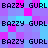 Pixelated text repeats across a of cyan, purple, and magenta squares with no visible animation changes
