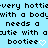 Pixelated text on light blue background with two white heart symbols replacing 'e' in 'bootiee'.