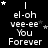 Black background with white pixelated text reading "el-oh vee-ee You Forever" and scattered star symbols in various positions.