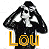Pixelated image of a person with long dark hair covering their face, wearing a black shirt, with yellow text 'LOU' below on left and white text 'Reed' on right against dark background.
