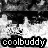 Black-and-white pixelated icon featuring abstract shapes and the text 'coolbuddy' at the bottom, with a grunge-style background pattern.
