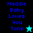 Pixelated text 'Maddie Baby Loves You Tons' appears on two backgrounds with a star icon changing from cyan to black.