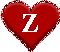 Red heart-shaped icon with white Z letter, pixelated border on gray background.