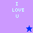 Pixelated text "I LOVE U" in light blue on purple and blue background with two star icons.