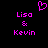 Pixelated pink text and symbols on black background: 'Lisa & Kevin' repeated with a heart symbol above.