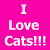 A static image with a bright pink background displaying white text "I Love Cats!!!" next to a pixelated cat illustration.