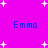 Bright magenta background with scattered white plus signs and four instances of blue text reading "Emma" in pixelated font.